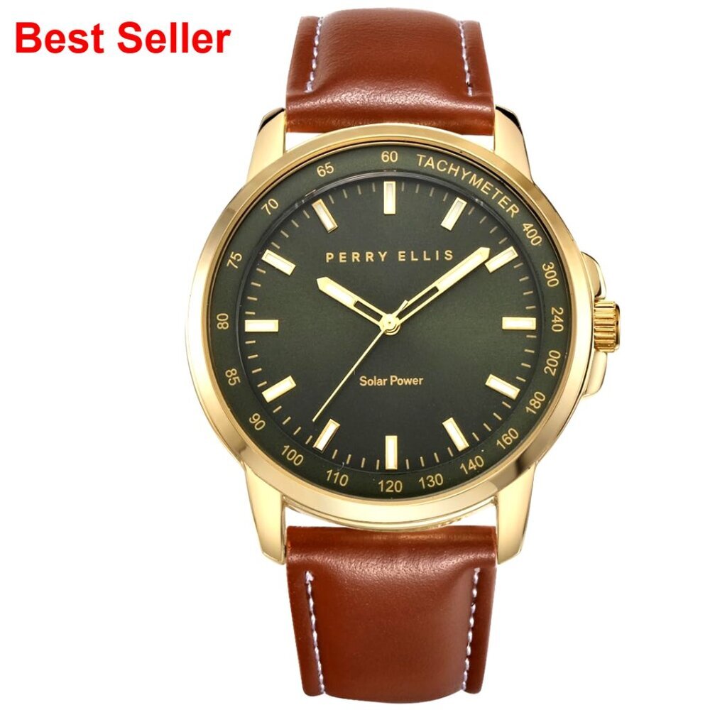 Solar Powered Vegan Leather Watch Water-Resistant 43mm Case